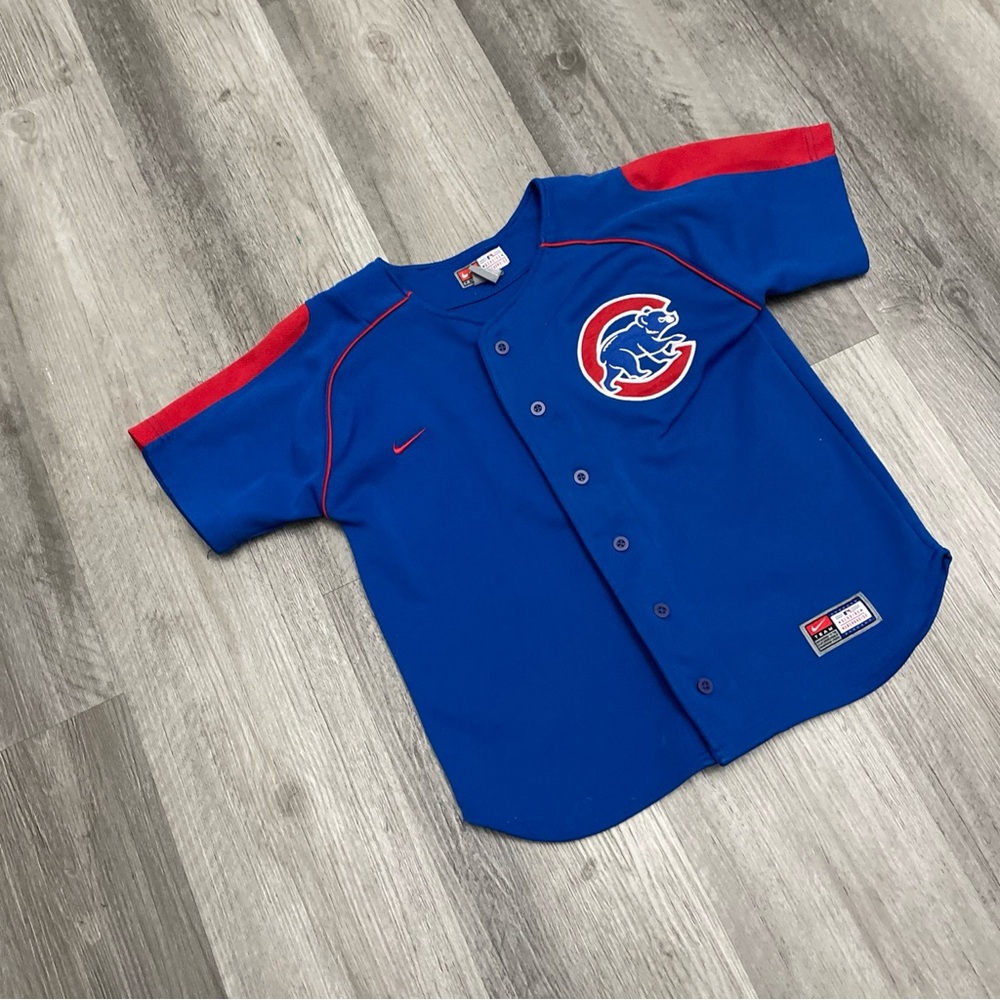 Boys NIKE Blue Vintage Short Sleeve Chicago Cubs Jersey Size Small (6-8)